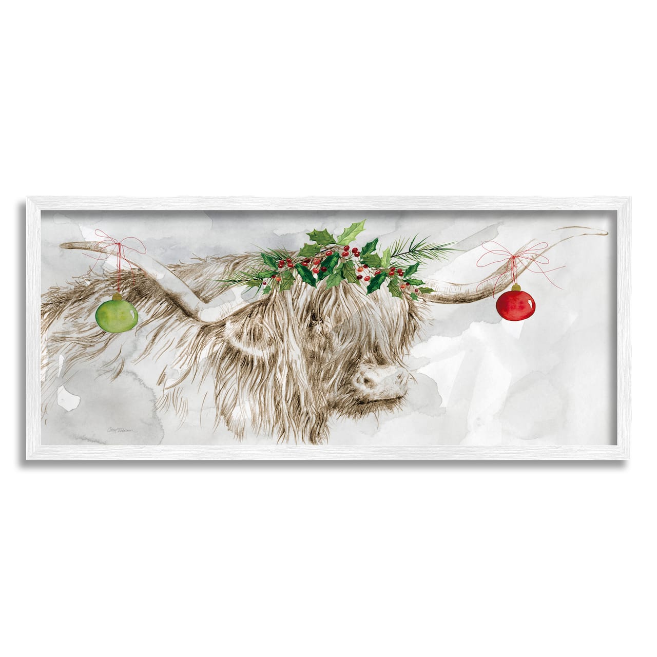 Stupell Industries Cattle with Christmas Ornaments Framed Giclee Art